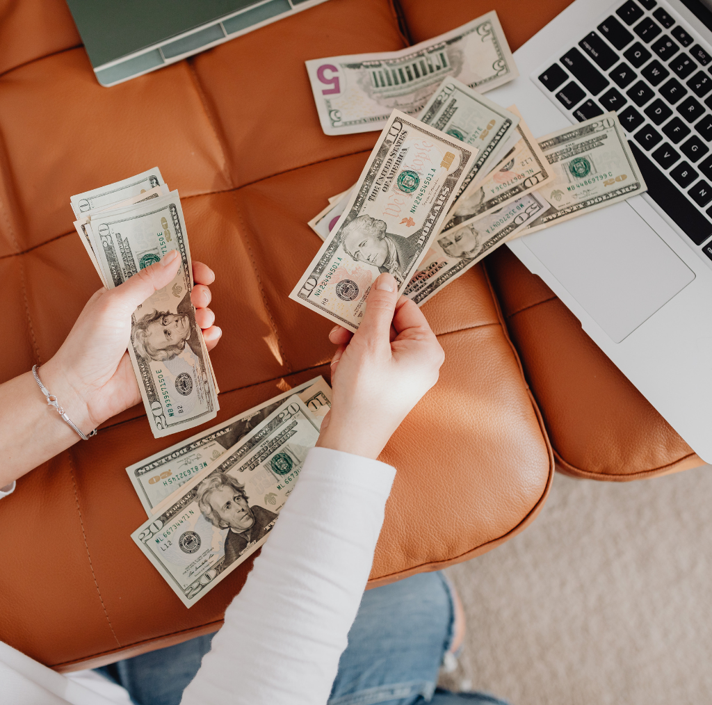 Count money with laptop